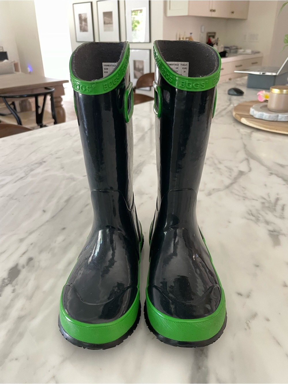 Bogs Kids Rain Boots Pull On Nacy Blue Lime Green Size 12 EU 29